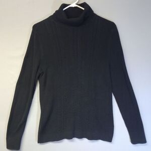 Talbots Turtleneck Sweater Women's Large Black Chunky Knit Ribbed Outdoor Casual